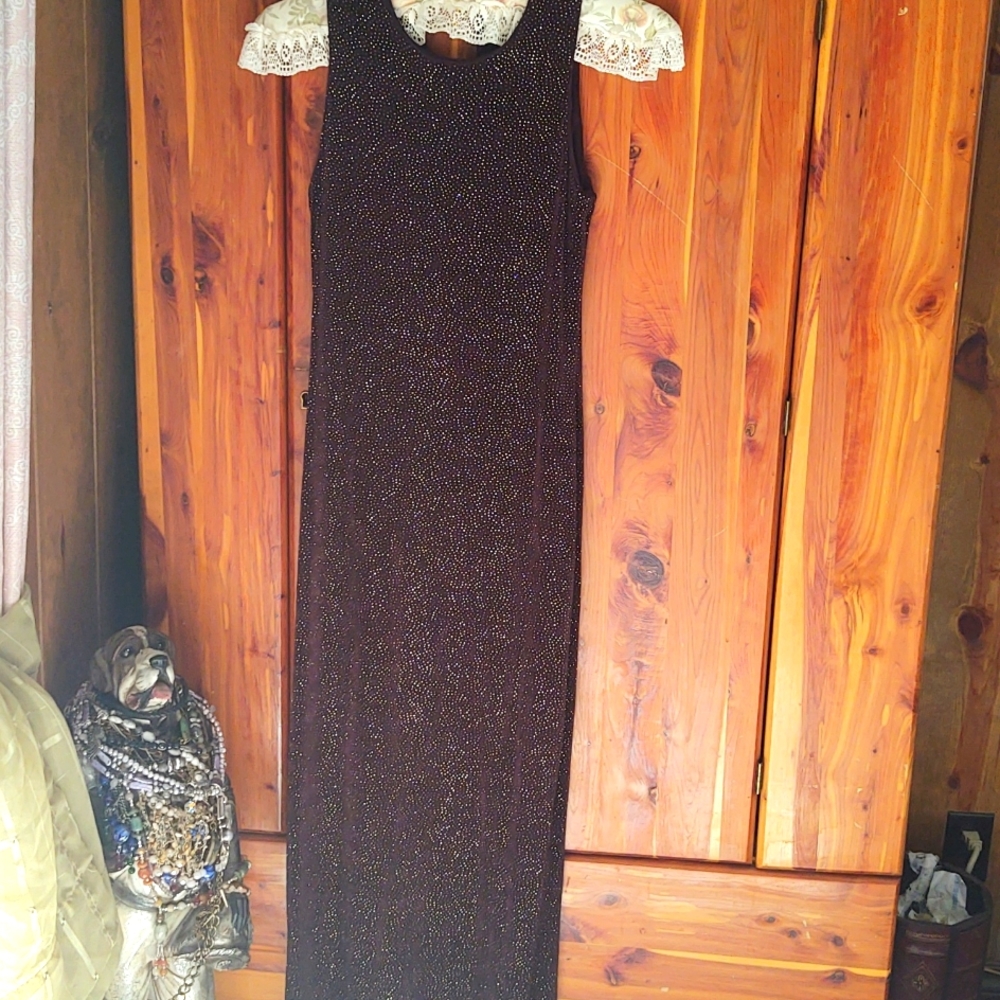 Wallis London (3/4 length) evening dress. Black with gold flecks. Size UK 10
